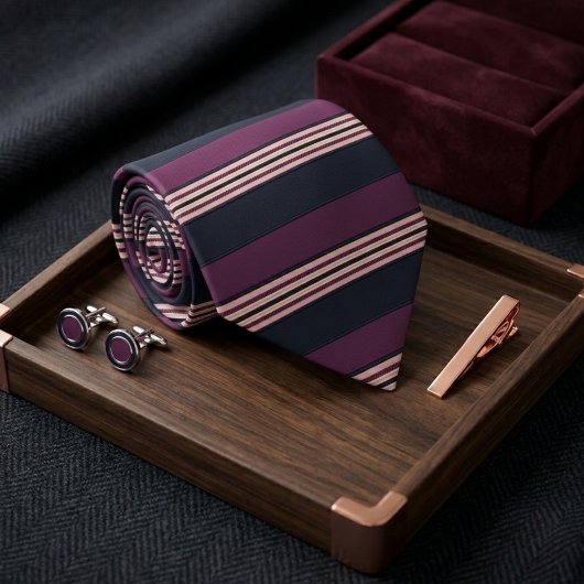 Elegante pruim & marine multi-streep  stropdas