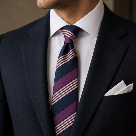 Elegante pruim & marine multi-streep  stropdas