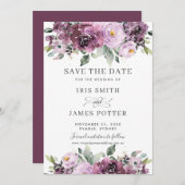 Elegante pruim mauve paarse bloem bruiloft save the date (Voorkant / Achterkant)