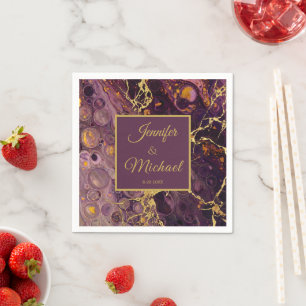 Elegante pruim paars en goud marmer servet