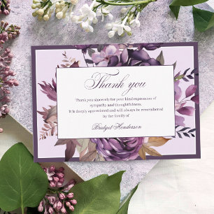 Elegante Pruim Paarse Bloem Rouwdienst Bedankkaart
