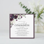 Elegante pruim Paarse Bloemen Eerste Heilige Commu Kaart (Staand voorkant)