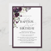 Elegante pruim Paarse bloemendoop 1e verjaardag Kaart (Voorkant)