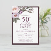 Elegante Pruim Paarse Bloemrijke Script 50e Verjaa Kaart (Staand voorkant)