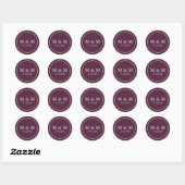 Elegante pruim Paarse bruiloft Classic Monogram Ronde Sticker (Vel)