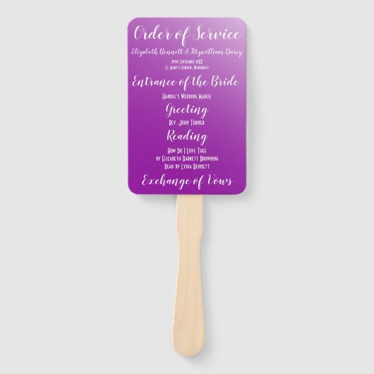 Elegante pruim Paarse bruiloft programma Handwaaier (Voorkant)