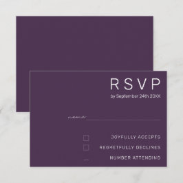 Elegante pruim paarse minimale moderne trouw-RSVP Kaart