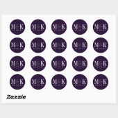 Elegante pruim Paarse Monogram Bruiloft Sticker (Vel)