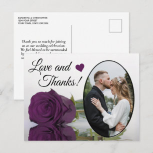 Elegante pruim paarse roos Huwelijk Liefde & Dank Briefkaart