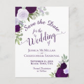 Elegante pruim paarse rozen Trouw Save the Date Aankondigingskaart (Voorkant)