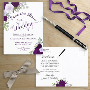 Elegante pruim paarse rozen Trouw Save the Date Aankondigingskaart