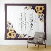 Elegante Pruim Paarse Zonnebloem Aquarel Bruiloft Wandkleed (In Situ (horizontaal))