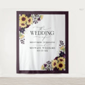 Elegante Pruim Paarse Zonnebloem Aquarel Bruiloft Wandkleed (Voorkant)