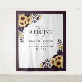 Elegante Pruim Paarse Zonnebloem Aquarel Bruiloft Wandkleed