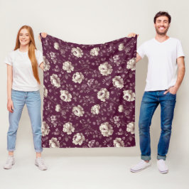 Elegante pruim roos ivoor bloemmotief fleece deken