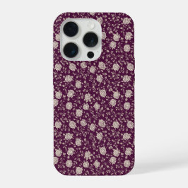 Elegante pruim roos ivoor bloemmotief iPhone 15 pro case