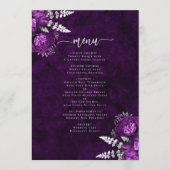 Elegante pruim zilveren bloemige bruiloft menu (Voorkant)