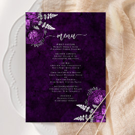 Elegante pruim zilveren bloemige bruiloft menu