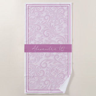 Elegante pruimenbloesem bloemendamask monogram naa strandlaken