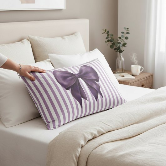 Elegante pruimkleurige strik witte lavendel strepe kussensloop