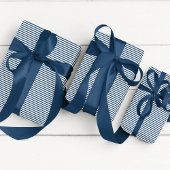 Elegante Pruisische Blauw en Wit Dun Gestreept Cadeaupapier