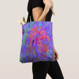Elegante psychedelische decoratieve dahlia bloem tote bag