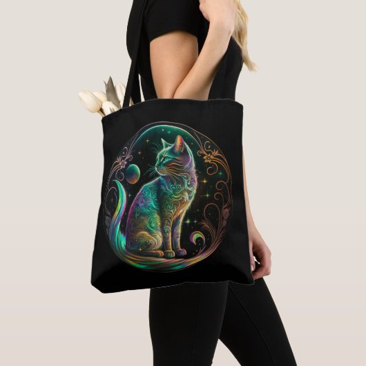 Elegante psychedelische kat moderne kunst | tote bag (Dichtbij)