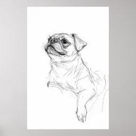Elegante Pug Portrait Sketch - Premium Poster