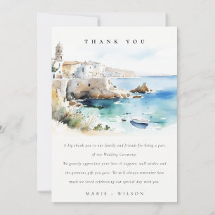 Elegante Puglia Italië Aquarel Landschap Bruiloft Bedankkaart