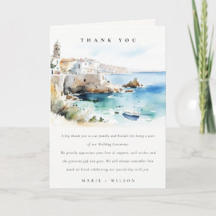 Elegante Puglia Italië Aquarel Landschap Bruiloft Bedankkaart