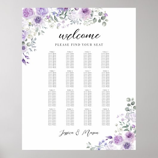 Elegante Puple Lila Bloemen Trouwstoel Grafiek Poster (Voorkant)