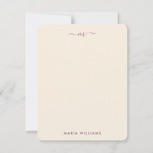 Elegante Purple Flowers & Blush Roze Initiaal Naam Notitiekaartje (Voorkant)