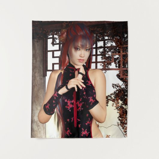 Elegante Qipao Fantasy Vrouw Digitale Kunst Wandkleed (Voorkant)