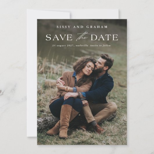 Elegante QR-code 2 foto bruiloft Save The Date (Voorkant)