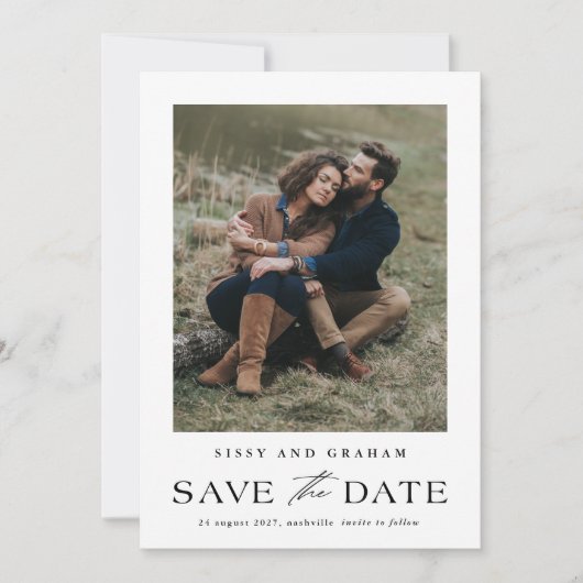 Elegante QR-code 2 foto bruiloft Save The Date (Voorkant)