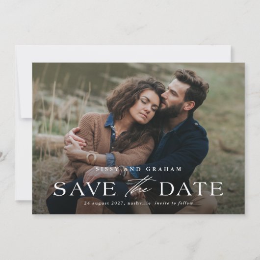 Elegante QR-code 2 foto bruiloft Save The Date (Voorkant)