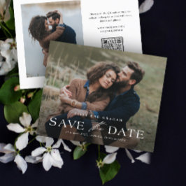 Elegante QR-code 2 foto trouwkaart Save the Date