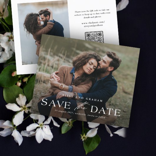 Elegante QR-code 2 foto trouwkaart Save the Date