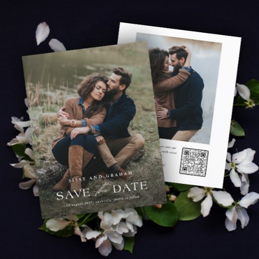 Elegante QR-code 2 foto trouwkaart Save the Date