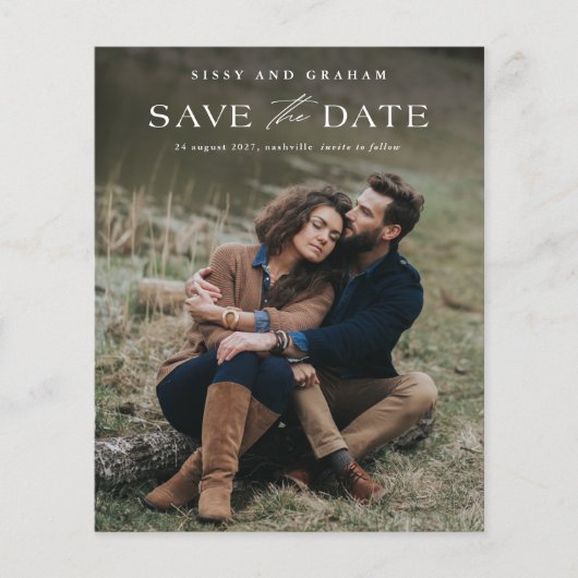 Elegante QR Code 2 Fotobruiloft Bewaar de datum (Voorkant)