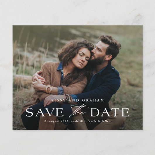 Elegante QR Code 2 Fotobruiloft Bewaar de datum (Voorkant)