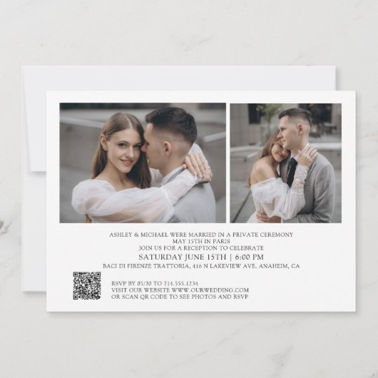 Elegante QR Code 3 fotoscript gelukkig ooit daarna Kaart (Achterkant)