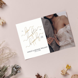 Elegante QR Code 3 fotoscript gelukkig ooit daarna Kaart