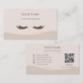 Elegante QR-code Beige en Goud Wimpertechnicus Visitekaartje