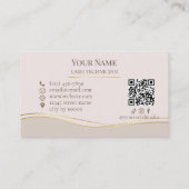 Elegante QR-code Beige en Goud Wimpertechnicus Visitekaartje (Achterkant)
