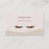 Elegante QR-code Beige en Goud Wimpertechnicus Visitekaartje (Voorkant)