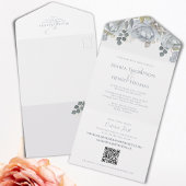 Elegante QR Code Blauw Bloemen RSVP Online Eenvoud All In One Uitnodiging