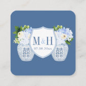 Elegante QR Code Blauw Wit Huwelijk RSVP Informatiekaartje (Achterkant)