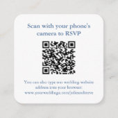 Elegante QR Code Blauw Wit Huwelijk RSVP Informatiekaartje (Voorkant)