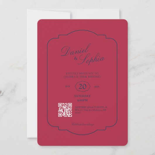 Elegante QR-code bruiloft Kaart (Voorkant)